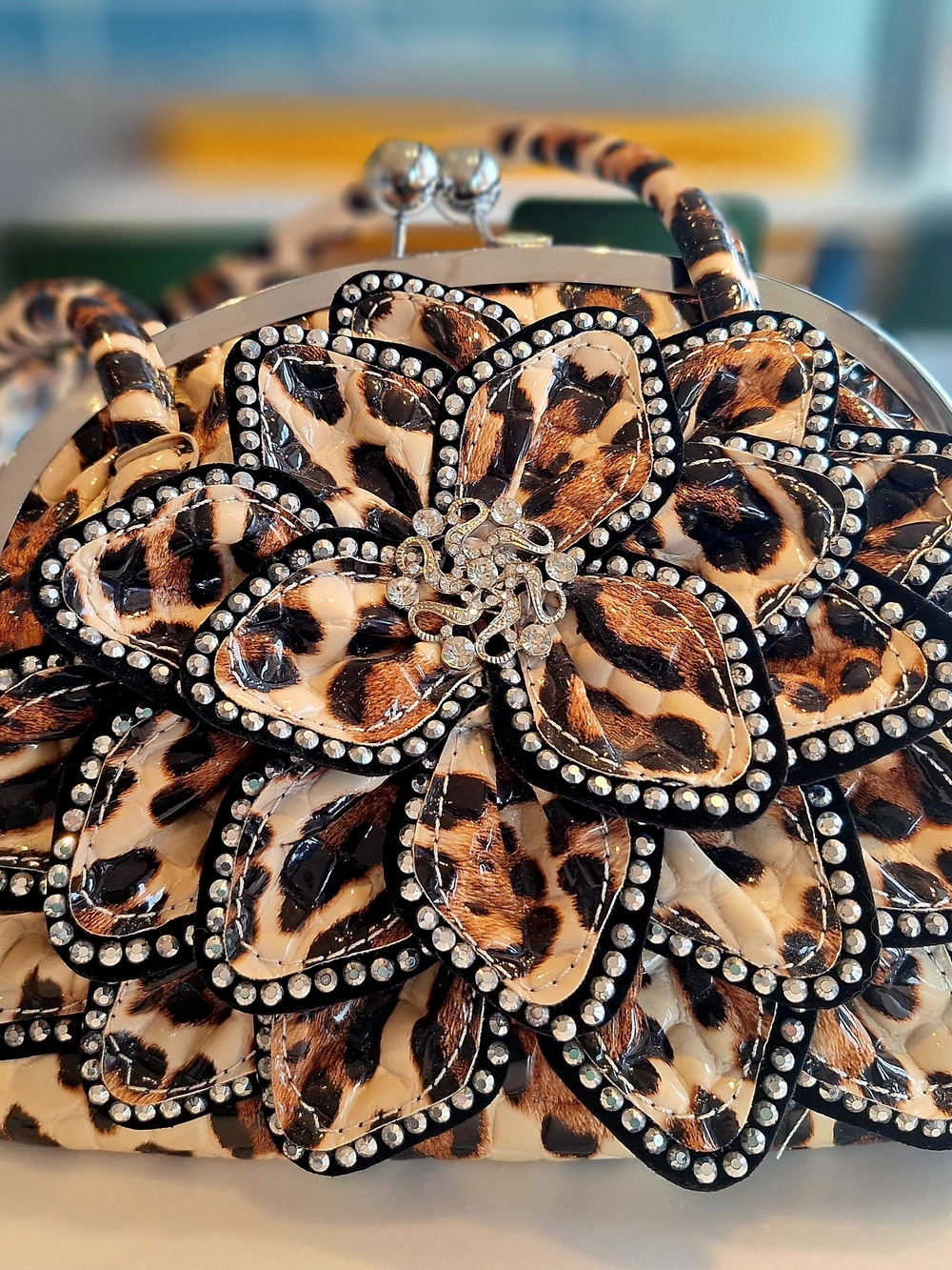 Julia & Michael Leopard Bling Flower Frame Bag NWOT Y2K Mob Wife Kiss Lock